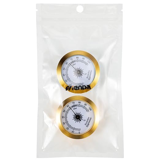 Frienda 2 Pcs Hydrometer 2 Inch Humidity Meter Cigar Humidor Hygrometers Round Cigar Hygrometer for Humidor Cabinet Cans(Gold) - Image 7