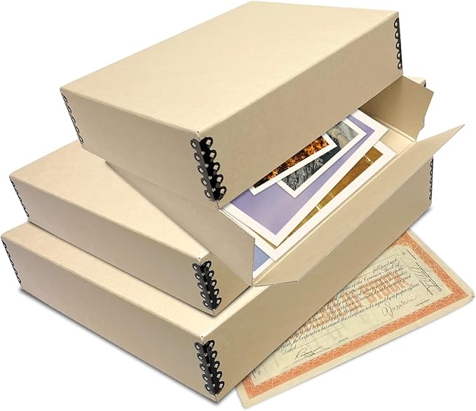 Lineco Museum Archival Storage Box, 14.75x18.75x3 in. Drop Front Design. Acid-Free with Metal Edge. Organize Photos, Pictures, Prints, Documents, Crafts, DIY. Tan, 1 Pack - Image 9