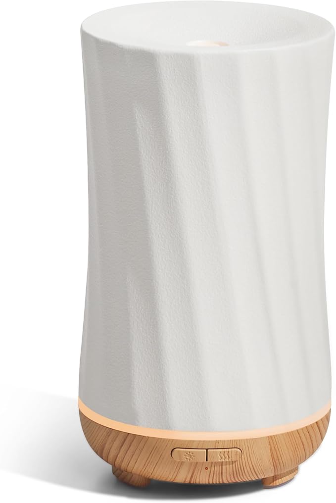 InnoGear 150ml Ceramic Oil Diffuser, Handcrafted Stone Essential Oil Diffuser Aromatherapy Diffusers Ultrasonic Cool Mist Humidifier Vaporizor with 2 Mist Modes for Room Home, White Twist Ceramic by InnoGear