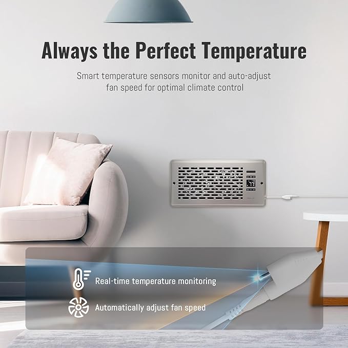Register Booster Fan for 4" x 10" Register Holes, Quiet Vent Fan Booster with Intelligent Thermostat, Improves Heating Cooling, App Control, 10-Speeds, Manhattan Smart Register Vent, SN - Image 7
