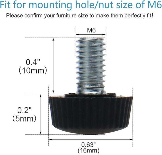 uxcell M6 x 10 x 16mm Leveling Feet Adjustable Leveler Floor Protector for House Furniture Cabinet Chair Leg 24 Pack - Image 2