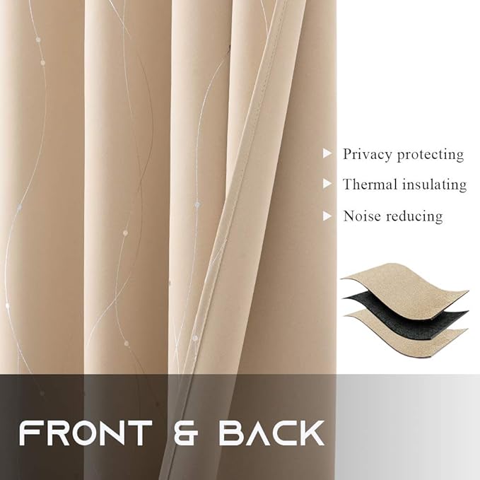 NICETOWN Bedroom Room Darkening Curtains - Triple Weave Microfiber Grommet Top Thermal Insulated Solid Room Darkening Panels/Drapes for Kid's Room (Biscotti Beige, 1 Pair, 52 inches by 95 Inch) - Image 6