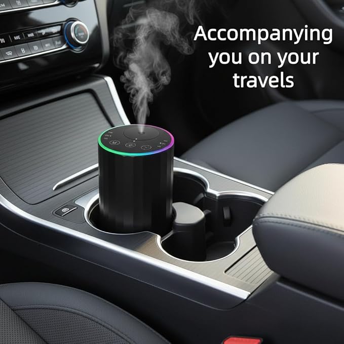 Waterless Essential Oil Diffuser, 7 Colors LED Light, Battery Powered Mini Scent Air Machine, Aromatherapy Mist Diffuser for Home Room Car Office，Black Aluminum Alloy - Image 2