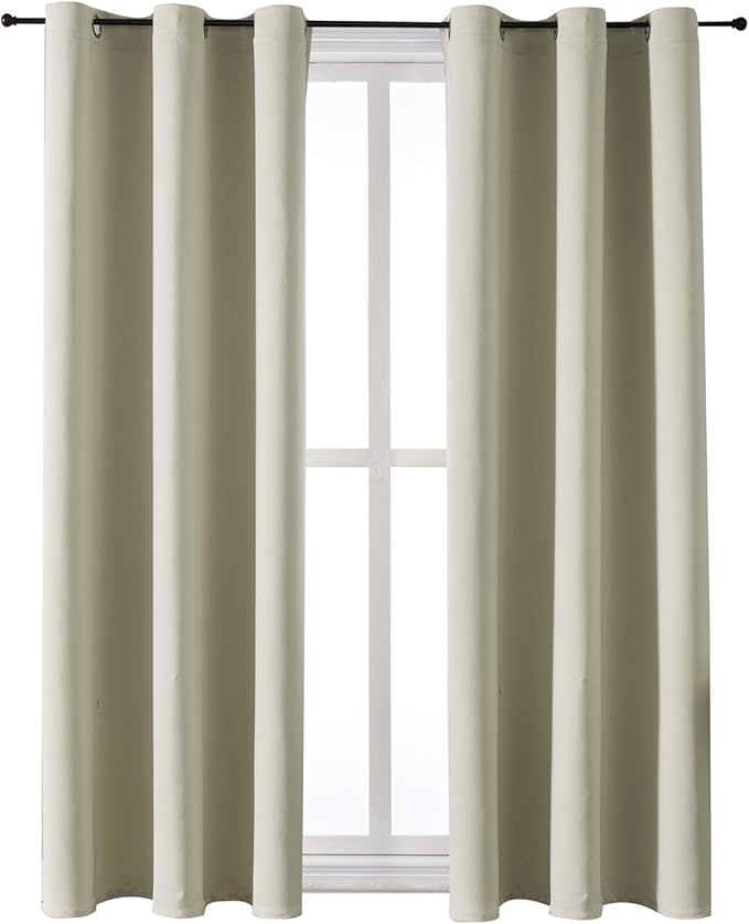 ChrisDowa Grommet Room Darkening Curtains for Bedroom and Living Room - 2 Panels Set Thermal Insulated Blackout Curtains (Beige, 42W x 63L) by ChrisDowa
