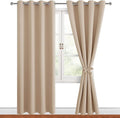 Hiasan Blackout Curtains for Bedroom, 52 x 96 Inches Long - Thermal Insulated & Energy Saving Window Curtains for Living Room, 2 Drape Panels Sewn with Tiebacks, Beige by Hiasan