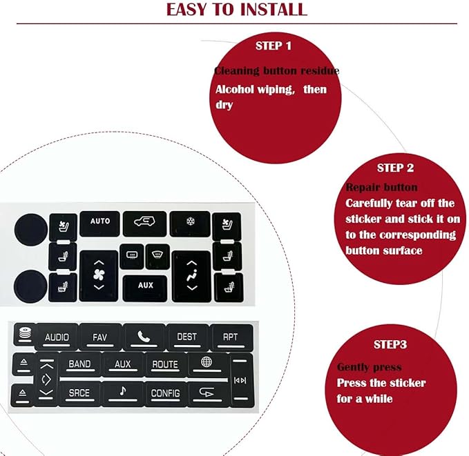 AC & Radio Button Repair Stickers Compatible with 2007-2014 Cadillac Escalade EXT ESV Climate Control and Multimedia Radio Button Repair Decal Stickers - Image 5