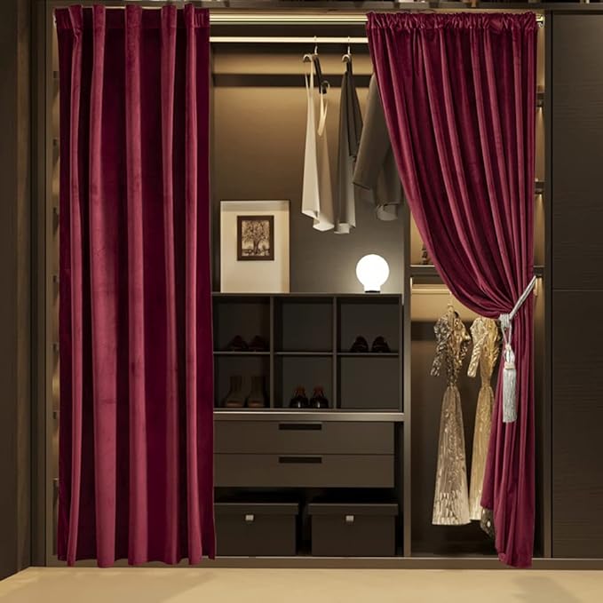 Burgundy Curtains for Bedroom,Blackout Velvet Victorian Room Darkening Insulating Thermal Drapes for Living Room,Back Tab Rod Pocket Single Curtain Panel,52 in Wide by 80 inch Long,Dark Wine Red - Image 7