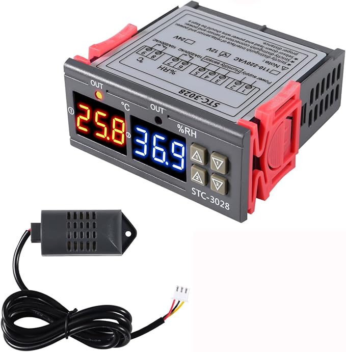 STC-3028 Temperature Controller 12V Temperature and Humidity Controller Meter with Integrated Sensor Dual Digital Display Thermometer Hygrometer Incubator Controller by Unknown