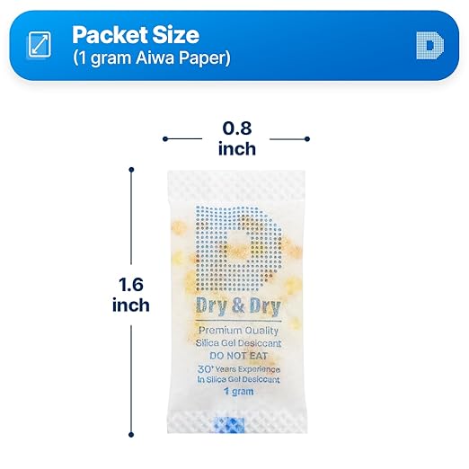 Dry & Dry 1 Gram [50 Packets] Orange Indicating Silica Gel Packets Desiccants - Food Safe Silica Packs, Silica Gel, Silica Packets, Desiccant Packs for Food Storage - Image 6