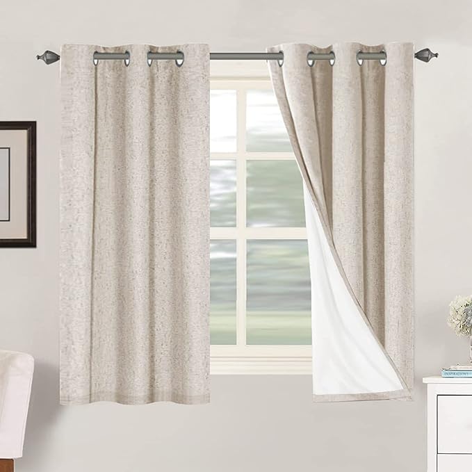 H.VERSAILTEX Primitive Linen Curtains 100% Blackout Curtain Drapes Burlap Curtains with White Thermal Insulated Liner, Grommet Top Drapes Living Room/Bedroom (2 Panels, 42 x 54 Inch, Natural) by HVERSAILTEX
