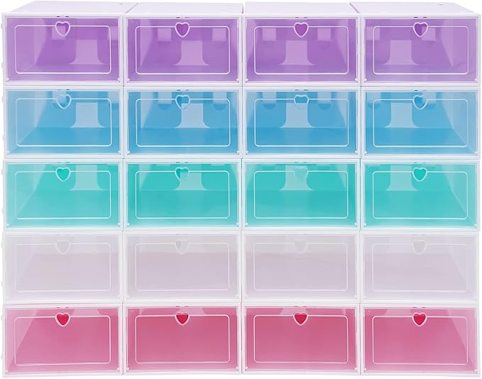 20 Pack Shoe Storage Box, Stackable Clear Plastic Shoes Organizer for Closet, Space Saving Foldable Shoe Rack Sneaker Container Bin Holder with Lids (Colorful) - Image 8