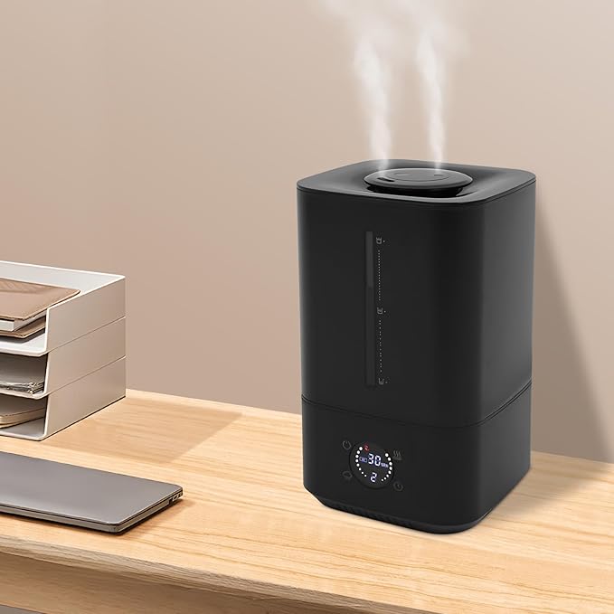 Humidifiers for Bedroom 6L Large Room, Cool & Warm Mist Ultrasonic Humidifier with Filter & Water Level Window, 280ml/h, 360° Nozzle, 20-40dB, Humidity Control 45%-90%, for Baby/Nursery/Office, Black - Image 7