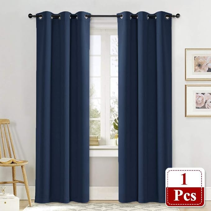 NICETOWN Living Room Curtain, Window Treatment Energy Saving Thermal Insulated Solid Grommet Blackout Drape/Drapery (Navy, Sold Individually, 42 by 84-inch) - Image 2