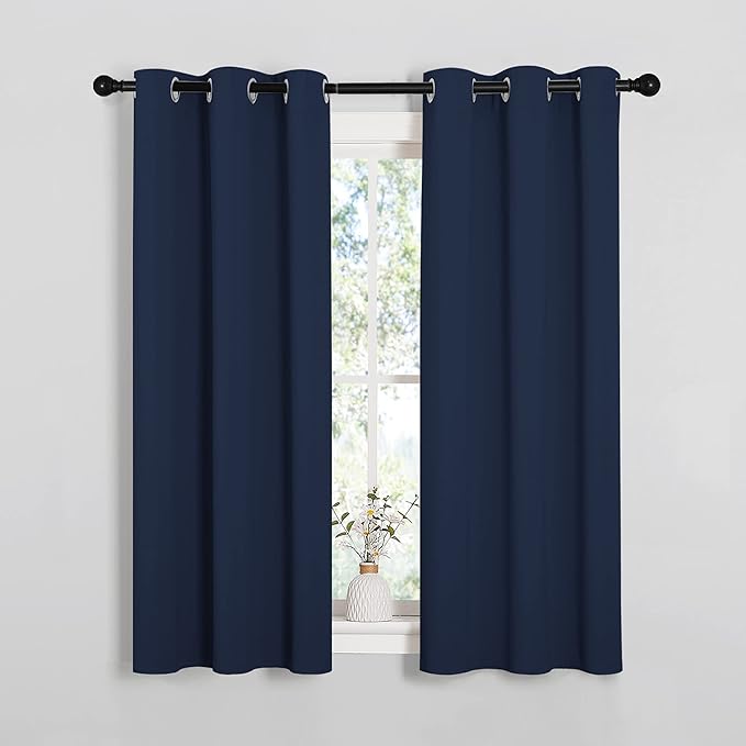 NICETOWN Blackout Curtain Panels, Window Treatment Energy Saving Thermal Insulated Solid Grommet Blackout Drapes/Draperies (Navy, 1 Pair, 34 by 54-inch) by NICETOWN