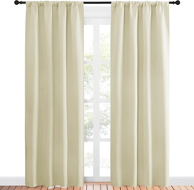 NICETOWN Blackout Curtains for Living Curtains, Window Treatment Thermal Insulated Solid Room Darkening Drape Panels for Patio Sliding Glass Door (Beige, Set of 2, 42 inches Width by 84 inches Length) - Image 2