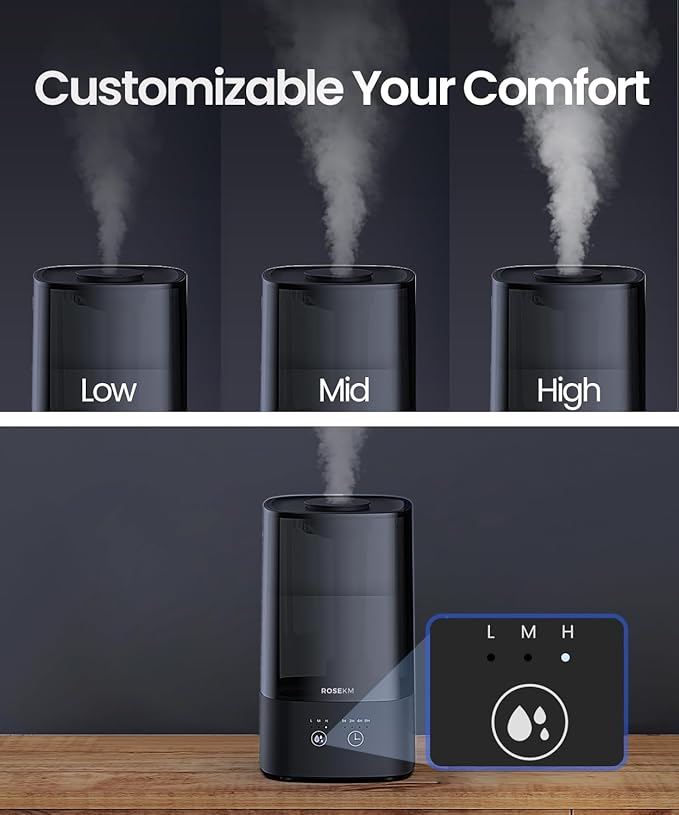 4.5L Humidifiers for Bedroom, Humidifiers for Home Large Room, Cool Mist Humidfiers for Baby and Plant with Timer, Adjustable Mist Level, 360° Nozzle, Auto Shut-Off, Black - Image 5