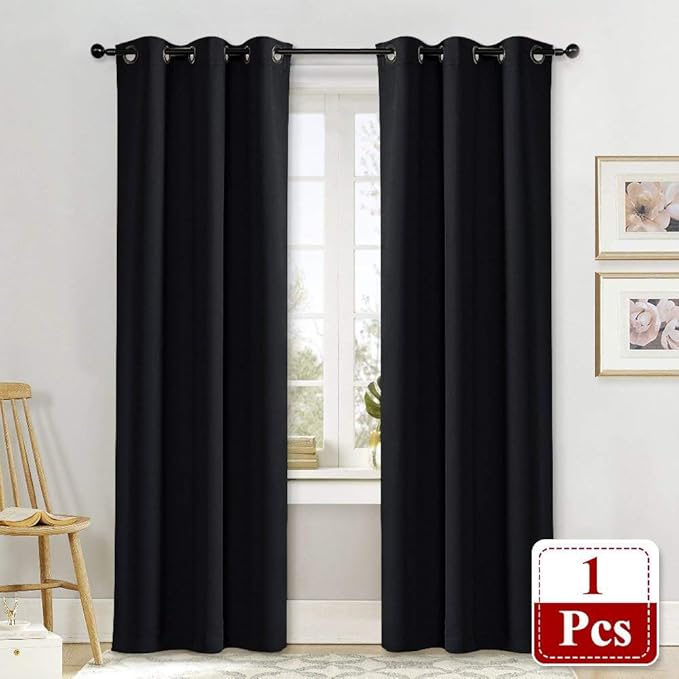 NICETOWN Soundproof Thermal Insulated Blackout Curtain Thermal Insulated Solid Grommet Room Darkening Drape for Dining Room (Single Panel, 42 inches by 84 inch, Black) - Image 3