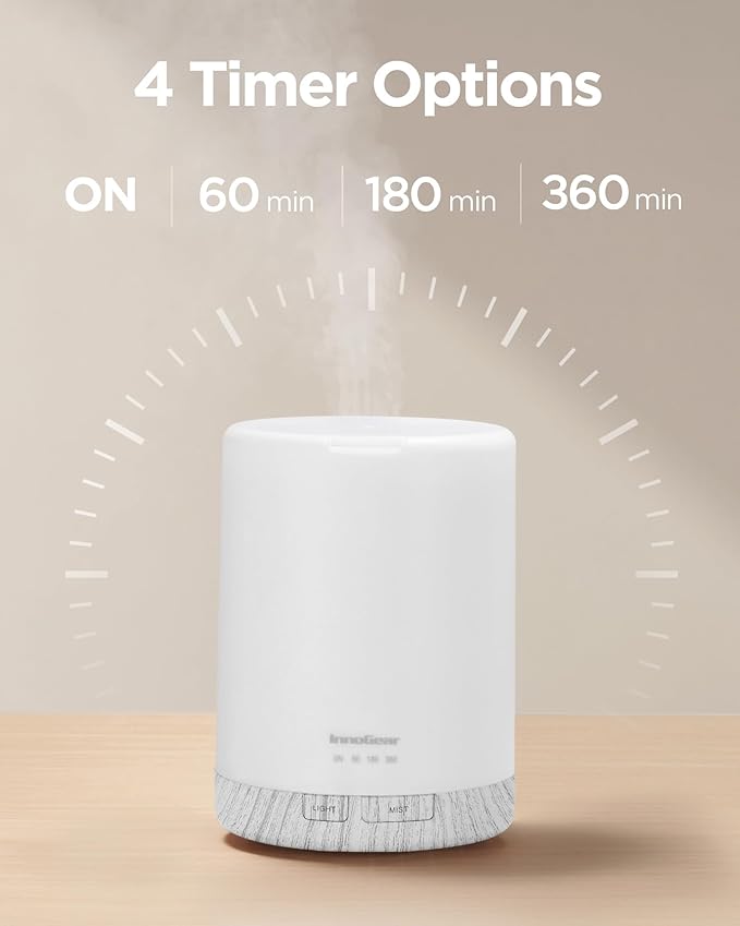 InnoGear 300ML Essential Oil Diffuser, Premium 5-in-1 Ultrasonic Aromatherapy Diffusers Scent Humidifier Aroma Diffuser Vaporizer Auto-Off Timer for Room Office Home, White, Medium - Image 2