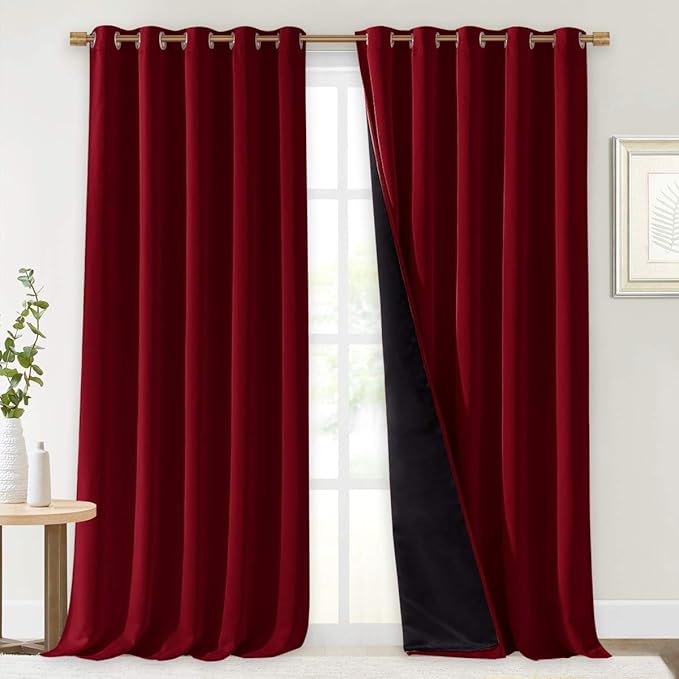 NICETOWN Truly Blackout Drapes for Living Room, Heavy-Duty Full Light Shading Curtain Set with Black Liner Backing for Villa/Hall/Dorm Window（Burgundy Red, Set of 2, 70 inches Wide x 95 inches Long by NICETOWN