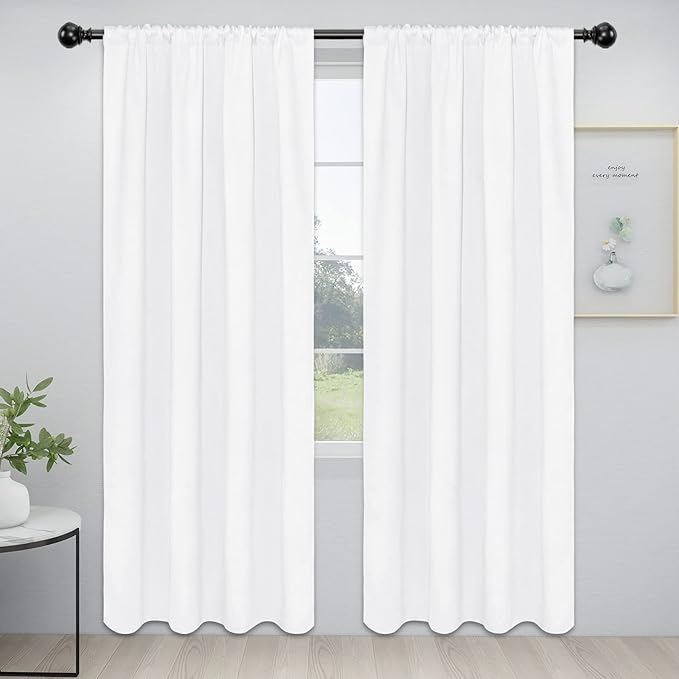 Easy-Going Rod Pocket Blackout Curtains for Bedroom, Room Darkening Window Curtains for Living Room, Thermal Insulated Noise Reduction Solid Window Drapes, 2 Panels(42x84 in, White) by Easy-Going