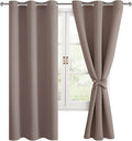 Hiasan Blackout Curtains for Bedroom, 42 x 63 Inches Length - Thermal Insulated & Light Blocking Window Curtains for Living Room/Kids Room, 2 Drape Panels Sewn with Tiebacks, Tan by Hiasan