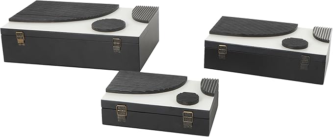 Deco 79 Wood Handmade Decorative Box Decorative Keepsake Boxes with 3D Geometric Accents, Set of 3 Storage Boxes 15", 12", 9"W, Black - Image 3