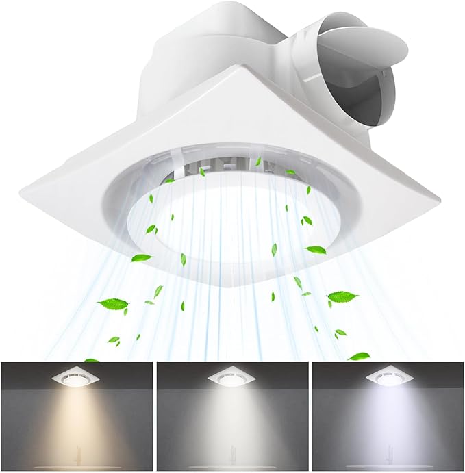 Bathroom Exhaust Fan with LED light 9.6 inch– 110 CFM, Quiet 1.0 Sones Noise Exhaust Fan for Shower, Bathroom, and Restroom, 30W Motor, 15W LED Light, Easy Installation, - Image 2