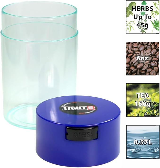 Tightvac - 1 oz to 6 ounce Vacuum Sealed Storage Container - Dark Blue Cap & Clear Body - Image 2