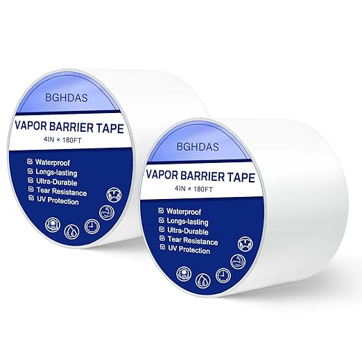 2 Roll, White Vapor Barrier Tape, 4" Wide x 180' Long, PE 9 mm Polyethylene Tape, for Stucco Waterproof Moisture Barriers Seal and Seam, for Crawlspaces, Insulation Repairs & Plastic Liners by Unknown