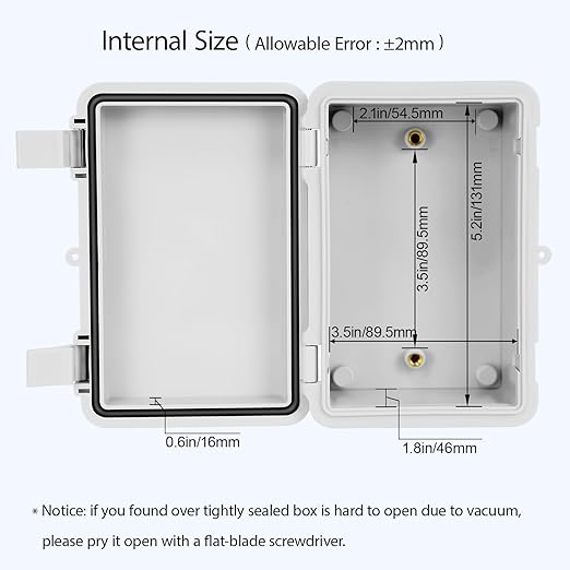 Junction Box, ABS Plastic IP65 Waterproof Dustproof Universal Electrical Enclosure, Hinged Shell Outdoor and Indoor Project Box, 5.9"x 3.9"x 2.8"(150x100x70mm), 2 Pack - Image 3