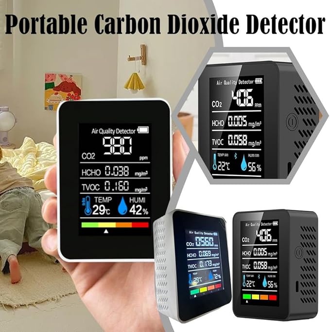 Air Quality Monitor,CO2 Monitor,5in1 Indoor CO2 Detector Formaldehyde HCHO TVOC Tester Alarm,Desktop Air Quality Tester,Air Quality Meters for Home Office Hotel Restaurant School (Black) - Image 2