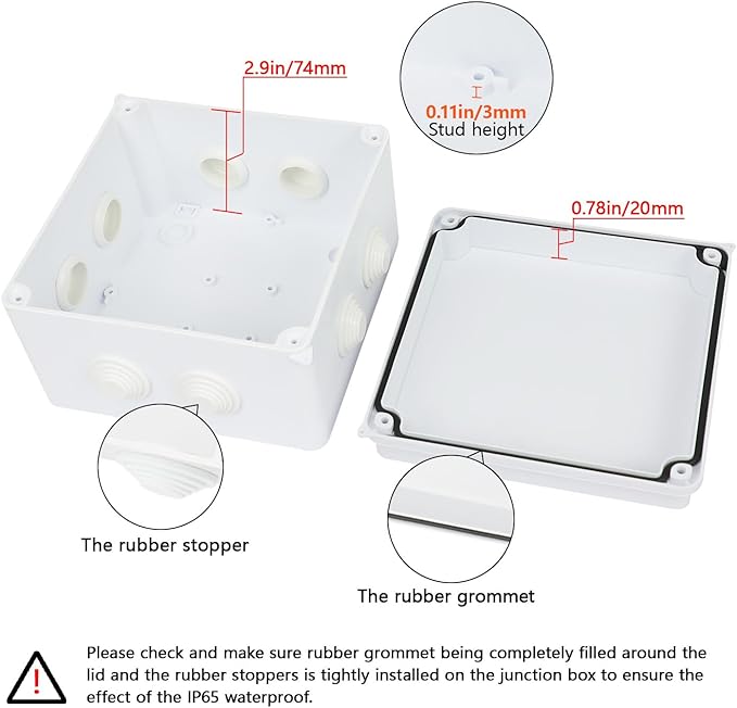 LeMotech Junction Box, ABS Plastic IP65 Waterproof and Dustproof, Universal Electrical Enclosure, Outdoor and Indoor Project Box 5.9X 5.9X 3.9 inch (150 x 150 x 100 mm) - Image 4
