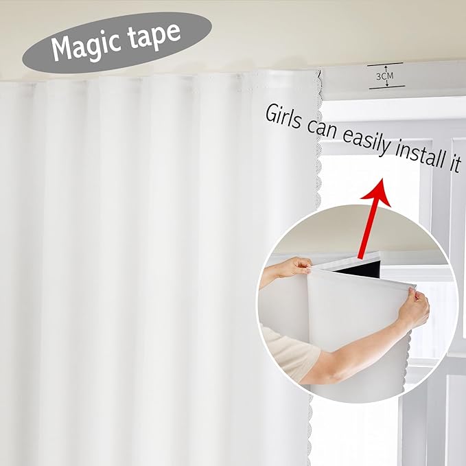 Adhesive Curtain 100% Blackout No-Drill Easy Install for Bedroom Blinds Light Blocking (White-47 W x 95" L-1P) - Image 6