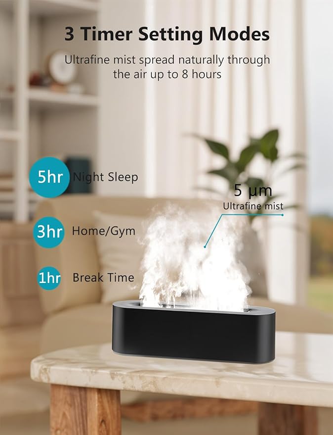 Flame Air Diffuser, Humidifier, Essential Oil Diffuser - 7 Colors, 180mL Capacity (8 Hours), Noiseless Operation, Auto-Off Protection - Perfect for Home Bedroom Office Gifts(Black) - Image 5