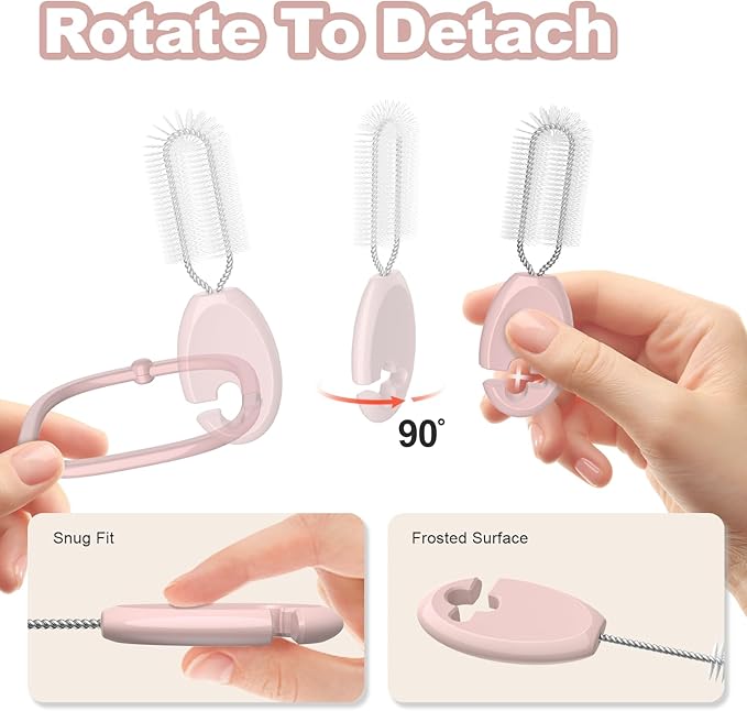 YOTIME Standing Straw Cleaner Brush Set, 4in1 Reusable Straw Brushes with Holder Ring, for Baby Bottles, Sippy Cups and Lids, Pink - Image 4