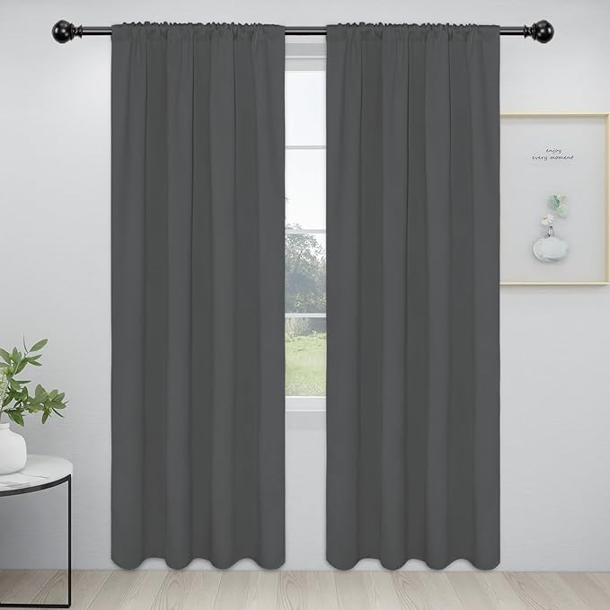Easy-Going Rod Pocket Blackout Curtains for Bedroom, Room Darkening Window Curtains for Living Room, Thermal Insulated Noise Reduction Solid Window Drapes, 2 Panels(34x84 in, Grey) by Easy-Going