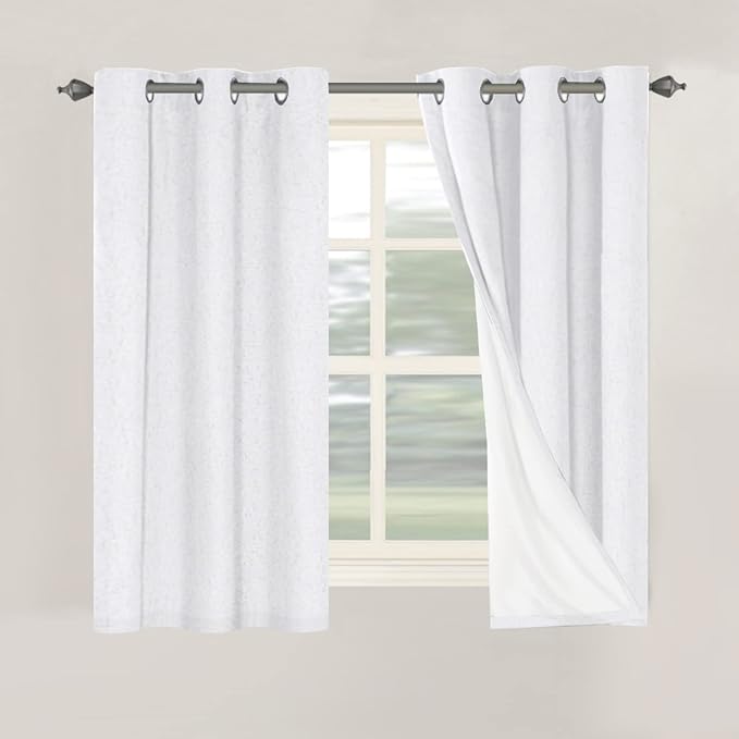 H.VERSAILTEX Primitive Linen Curtains 100% Blackout Curtain Drapes Burlap Curtains with White Thermal Insulated Liner, Grommet Top Drapes Living Room/Bedroom (2 Panels, 42 x 54 Inch, Pure White) by HVERSAILTEX