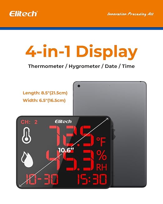 Elitech Wireless Hygrometer Thermometer Reusable Temperature Recorder Data Logger with Large Screen Data Storage Export, DR-230W-THDE with Dual External Temperature and Humidity Sensor - Image 4