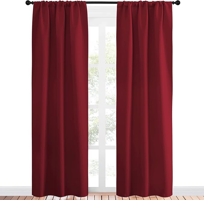 NICETOWN Christmas Burgundy Curtains Blackout Drape Panels - Lights Block Out Window Treatment Short Curtain Sets for Loft and Basement Decoration (Set of 2, 34 by 84-Inch) - Image 2