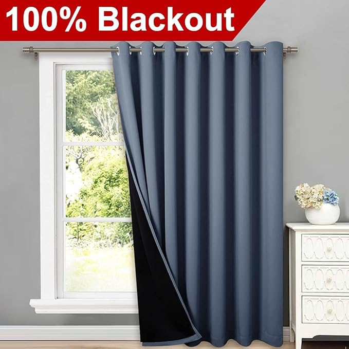 NICETOWN Vertical Blind for Window, Total Shade Patio Door Curtain, Heavy-Duty Full Light Shading Sliding Door Drape Room Divider Curtain (Stone Blue, 1 Panel, 100 inches Wide x 84 inches Long) - Image 2