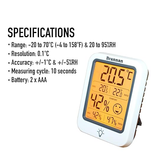 Brannan Digital Room Thermometer Hygrometer Indoor Humidity Meter Accurate Temperature Max Min Recording Backlight LCD Display Monitor Home Office Baby Room Nursery Greenhouse - Image 4