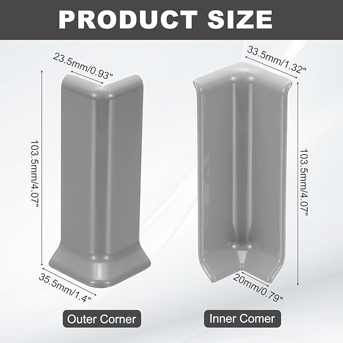 uxcell Self Adhesive Baseboard Corner Blocks, 4.07 Inch Wall Edge Corner Protector 2 Inside + 2 Outside Corners-Connector for Wall Floor Furniture Edge(Gray) - Image 2