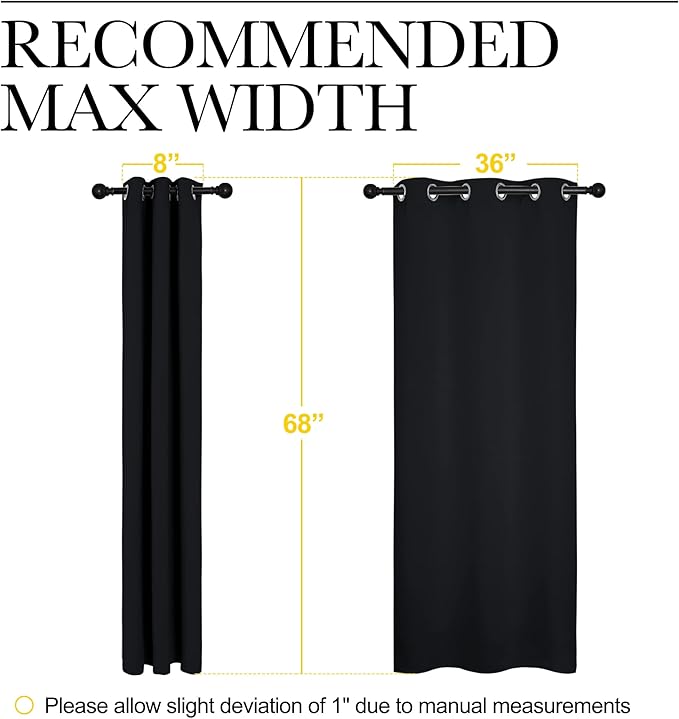 NICETOWN Bathroom Blackout Thermal Curtains and Drapes, Black Solid Thermal Insulated Grommet Blackout Drapery Panels for Window (2 Panels, 42 inches Wide by 68 inches Long, Black) - Image 7