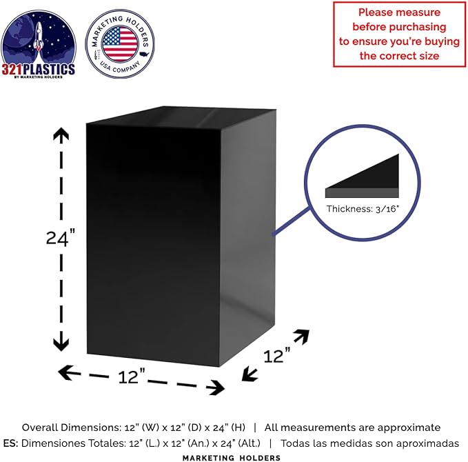 Marketing Holders Acrylic Display Riser Plinth Tall Glossy Black 5 Sided Pedestal Stand 12” x 12” x 24” Throne Platform Lucite Riser Models Memorabilia Socle TradeShows Expos - Image 6