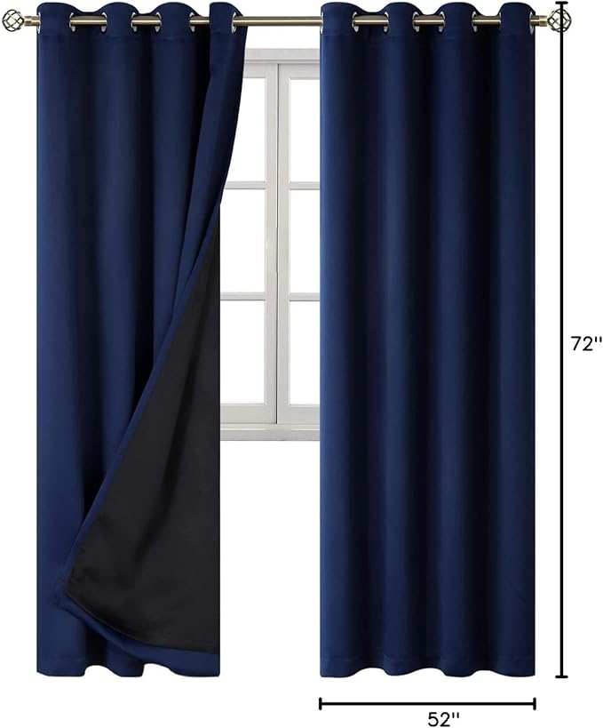 BGment Thermal Insulated 100% Blackout Curtains for Bedroom with Black Liner, Double Layer Full Room Darkening Noise Reducing Grommet Curtain (52 x 72 Inch, Navy Blue, 2 Panels) - Image 9