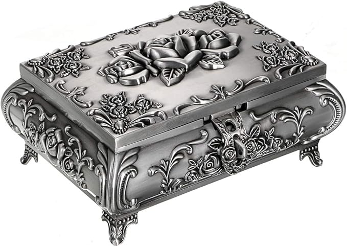 Hipiwe Vintage Metal Jewelry Box Small Trinket Jewelry Storage box For Rings Earrings Necklace Treasure Chest Organizer Antique jewelry Keepsake gift Box Case for Women (Large) - Image 3