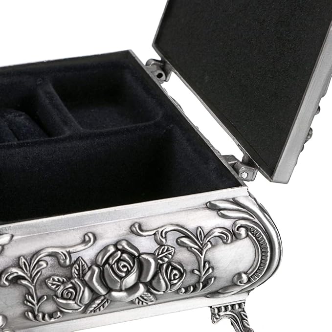 Hipiwe Vintage Metal Jewelry Box Small Trinket Jewelry Storage box For Rings Earrings Necklace Treasure Chest Organizer Antique jewelry Keepsake gift Box Case for Women (Medium) - Image 5