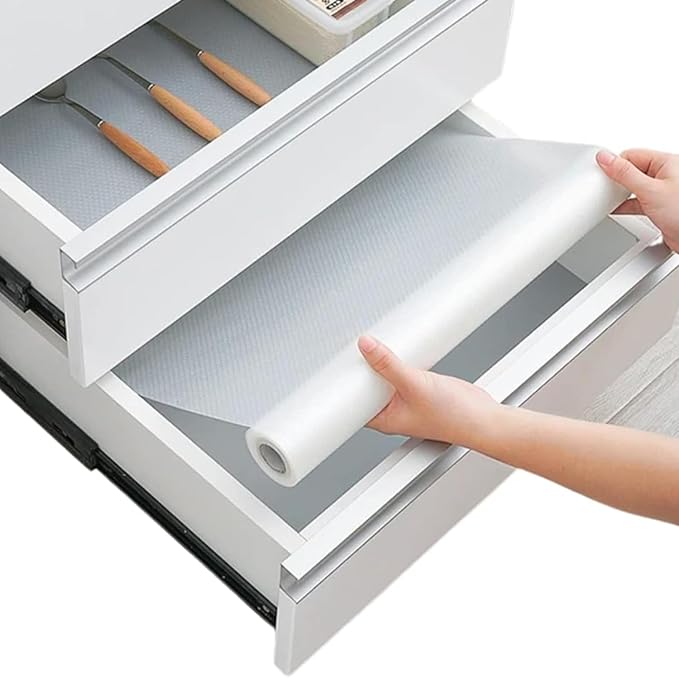 Shelf Liner Drawer Liner for Kitchen Cabinets Non-Adhesive by Linda’s Essentials (17.7 x 120 Inches) - Non-Slip Easy Clean Kitchen Cabinet and Cupboard Protector, Waterproof Mat, Clear Roll by LindasEssentials