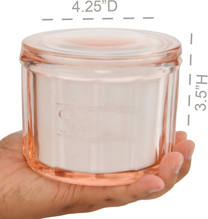 HOME-X Depression Style Pink Glass Salt Cellar with Lid, Retro Kitchen Decor, Wedding Gift - 3 1/2" H x 4" D - Image 4