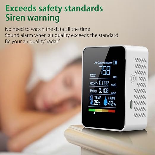 Air Quality Monitor, Professional Air Quality Detector with CO2 Monitor/HCHO/TVOC/Temperature/Humidity for Home, Hotel, Office, Car - Image 4